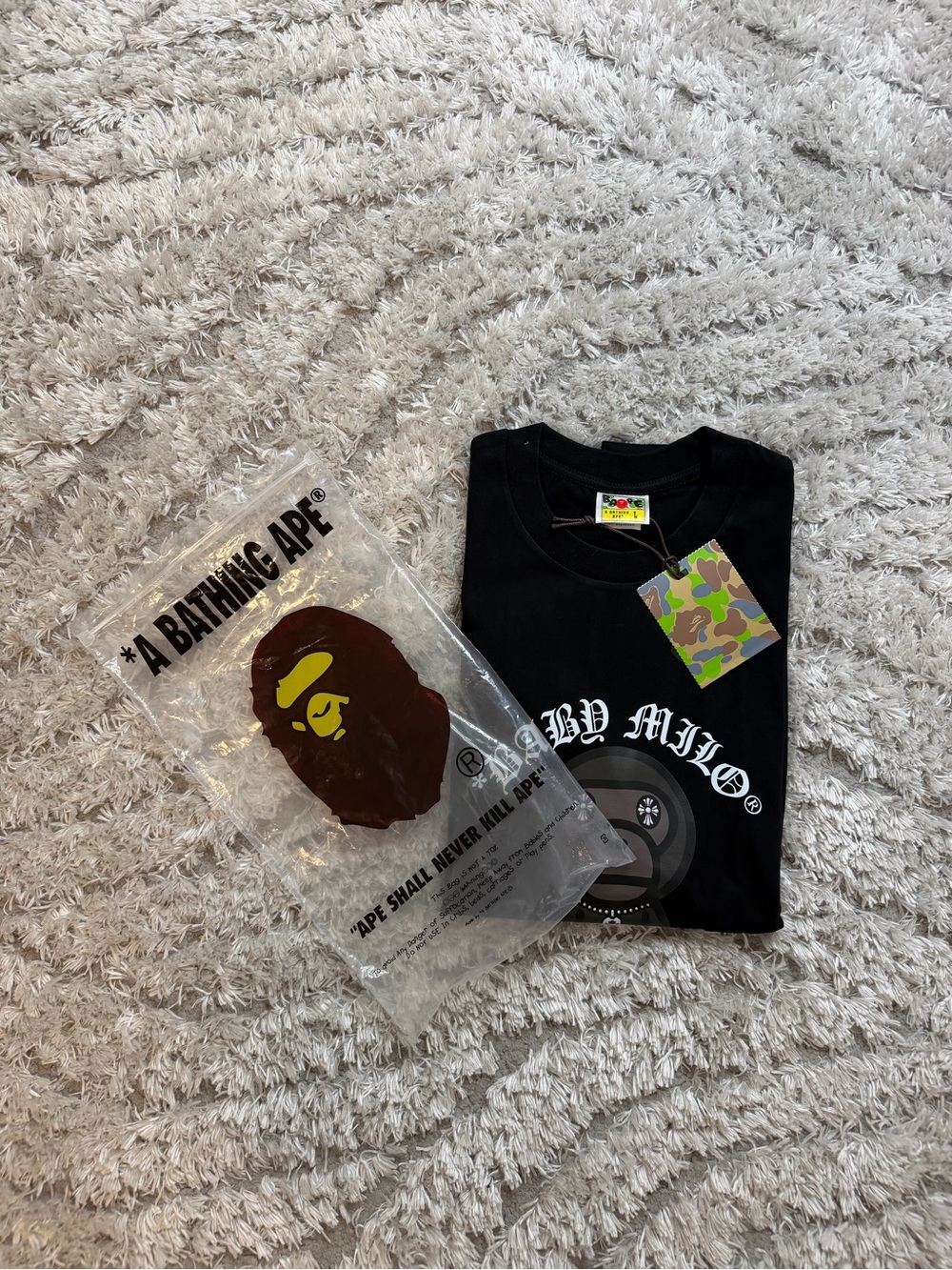 Bape Black BABY MILO Graphic Tee with Grey Character Print - Picture 5 of 5